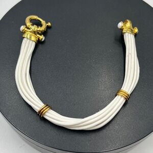 Italy 925 Vermeil Italian MultiStrand Designer White Corded Bracelet Gold Toggle